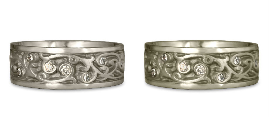 Our Garden Gate wedding ring is shown here in 14K white gold and 18K white gold for comparison.